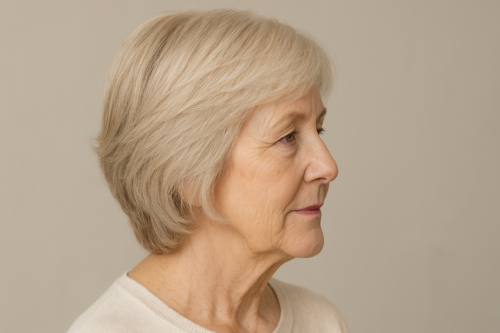 femme de 70 ans aux cheveux fins