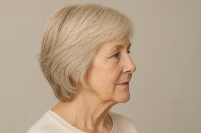 femme de 70 ans aux cheveux fins