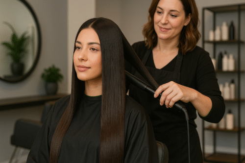lissage indien dans un salon de coiffure