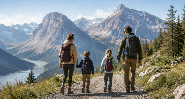 famille à la montagne